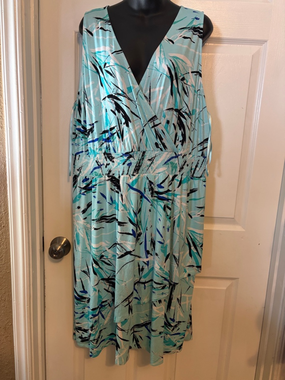 Lane Bryant Aqua Abstract Midi Dress with Black & Navy Strokes